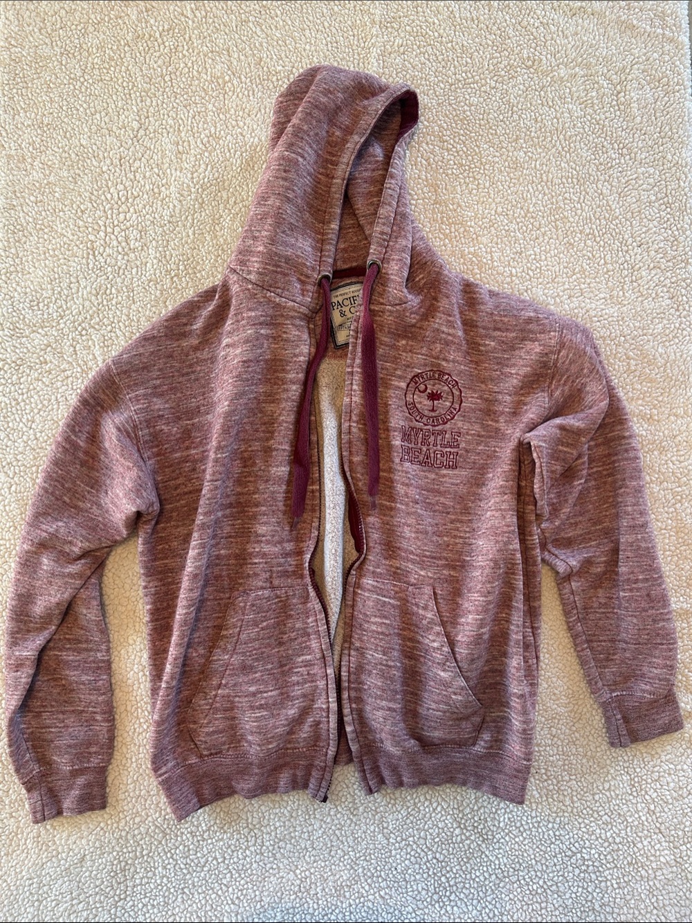 Pacific & Co Marled Mauve Zip Hoodie (*Broken Zipper - Read Description!*)